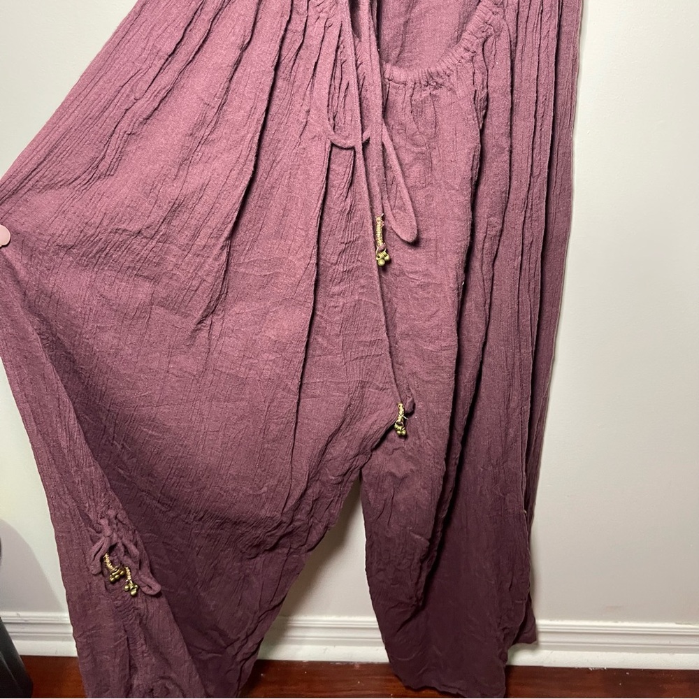 Free People Deep Purple “Whatever you want” boho tassle wide leg jumpsuit in S - Picture 10 of 10